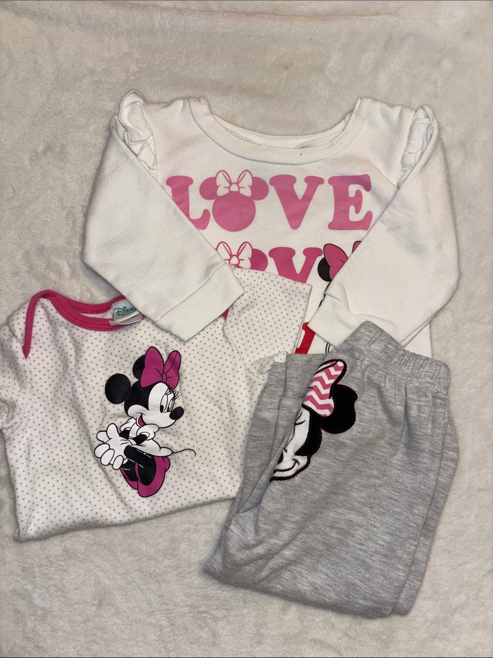 Disney Minnie Mouse White, Pink & Gray 3-Piece Pajama Set